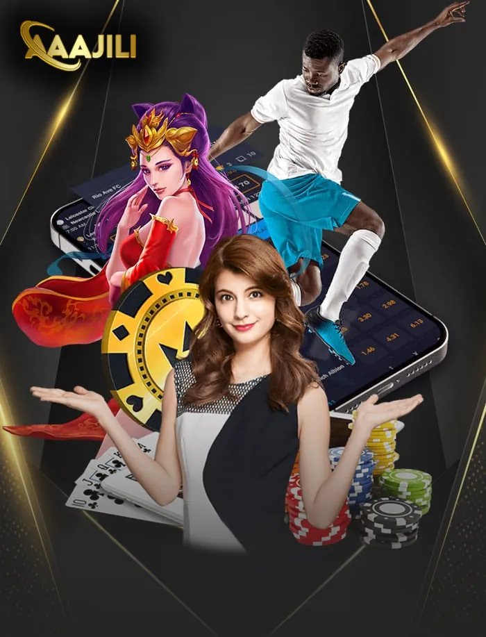 Welcome bonus banner with poker chips and golden coins
